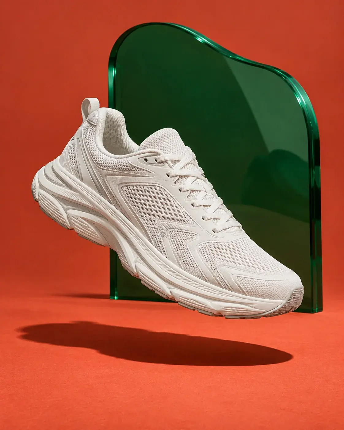 Sneaker on coral orange; a social campaign concept